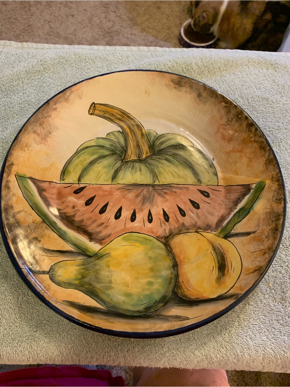 Decorative ceramic plate handcrafted in Mexico fruit basket 11.5 inch diameter